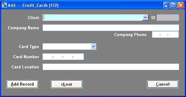 My Important Information Manager -- Add Credit Card