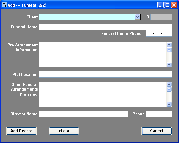 My Important Information Manager -- Add Funeral
