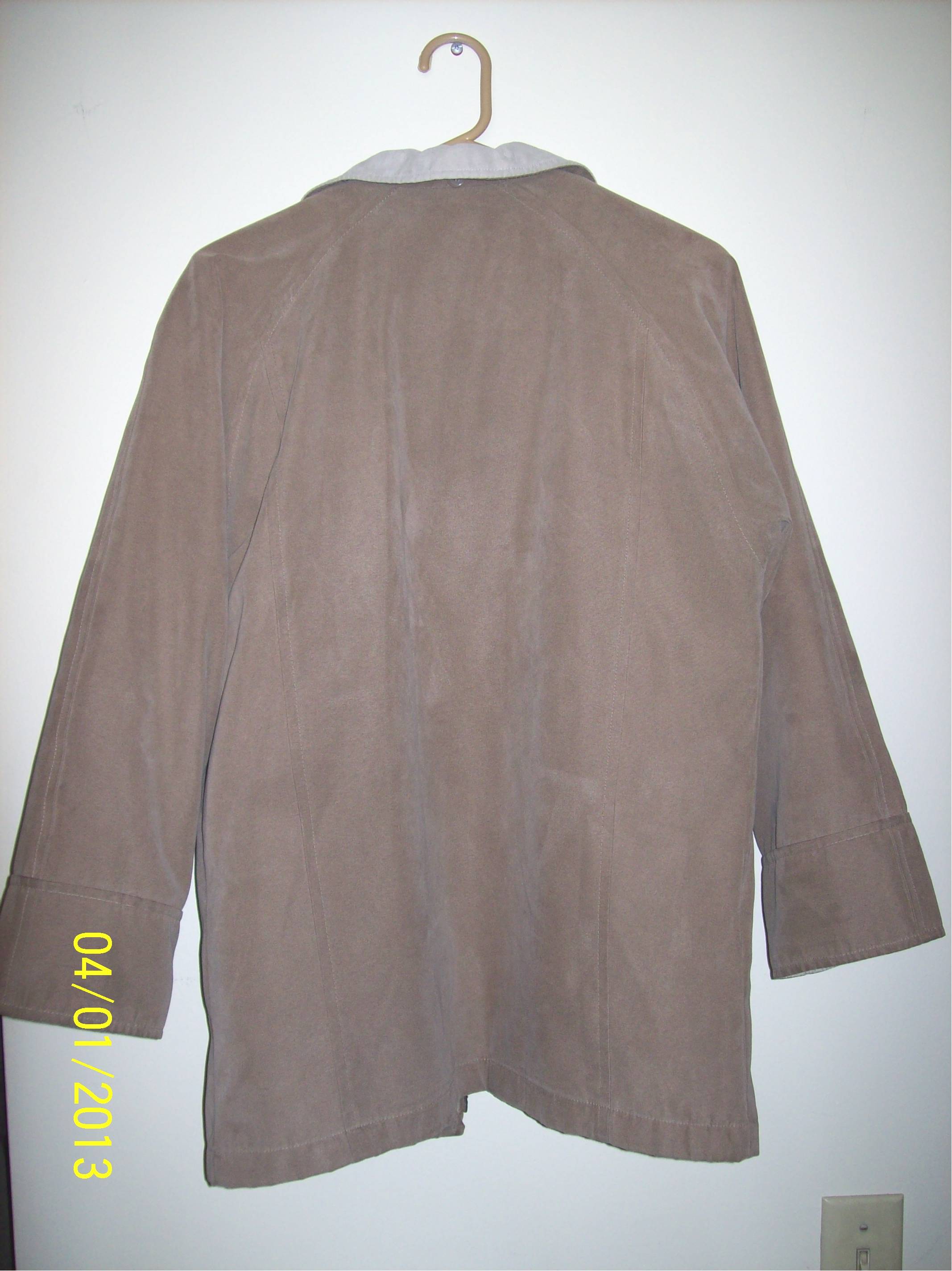 London Fog Faux Suede Jacket Tan/Beige Zip Out Liner no Hood -- Small/Petite