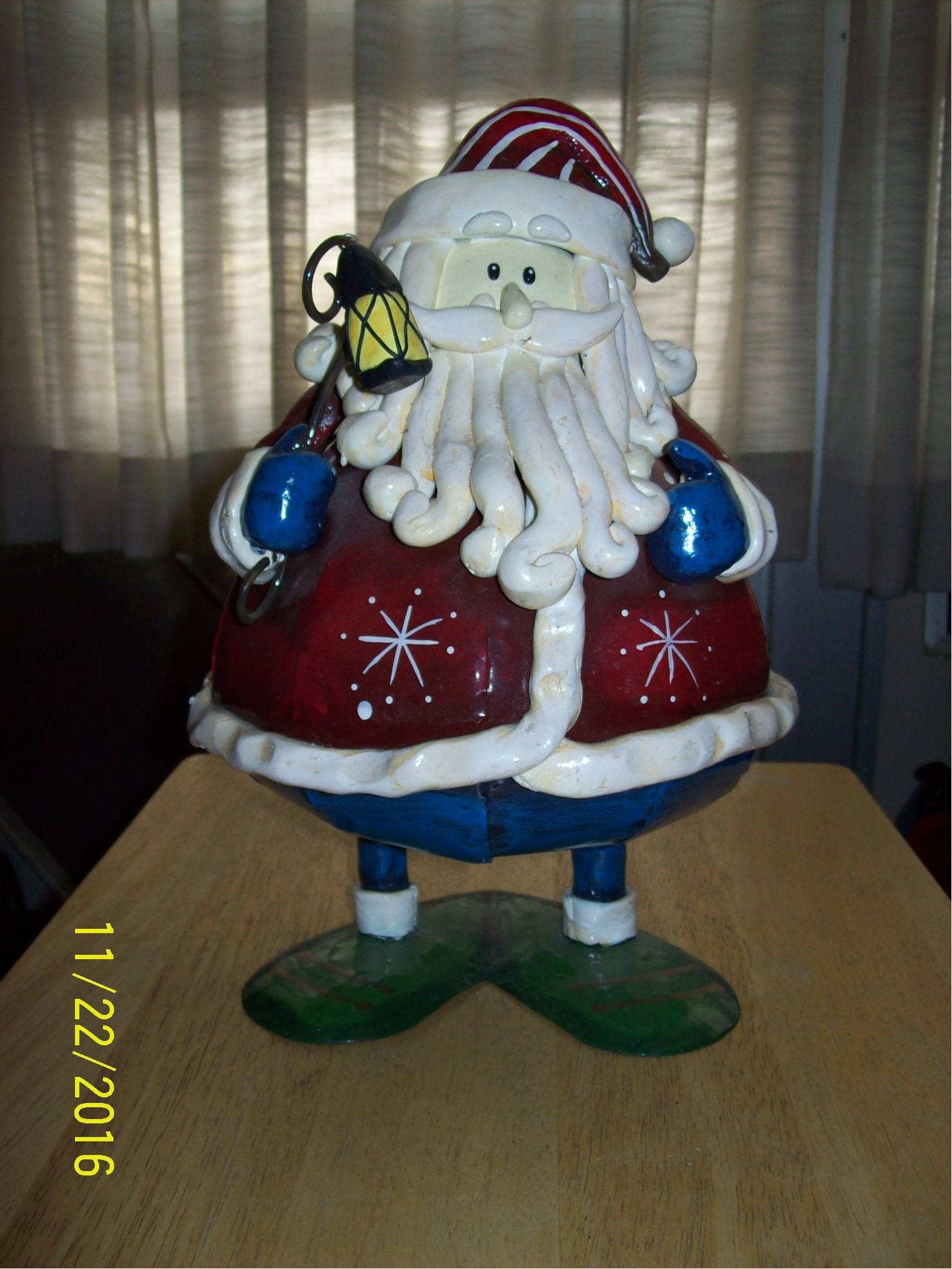 Christmas Xmas Medium Red White Blue 12" Santa Statue Figurine with Lantern