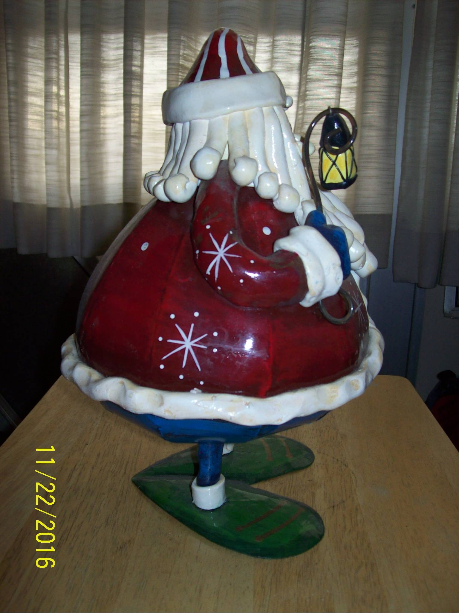 Christmas Xmas Medium Red White Blue 12" Santa Statue Figurine with Lantern