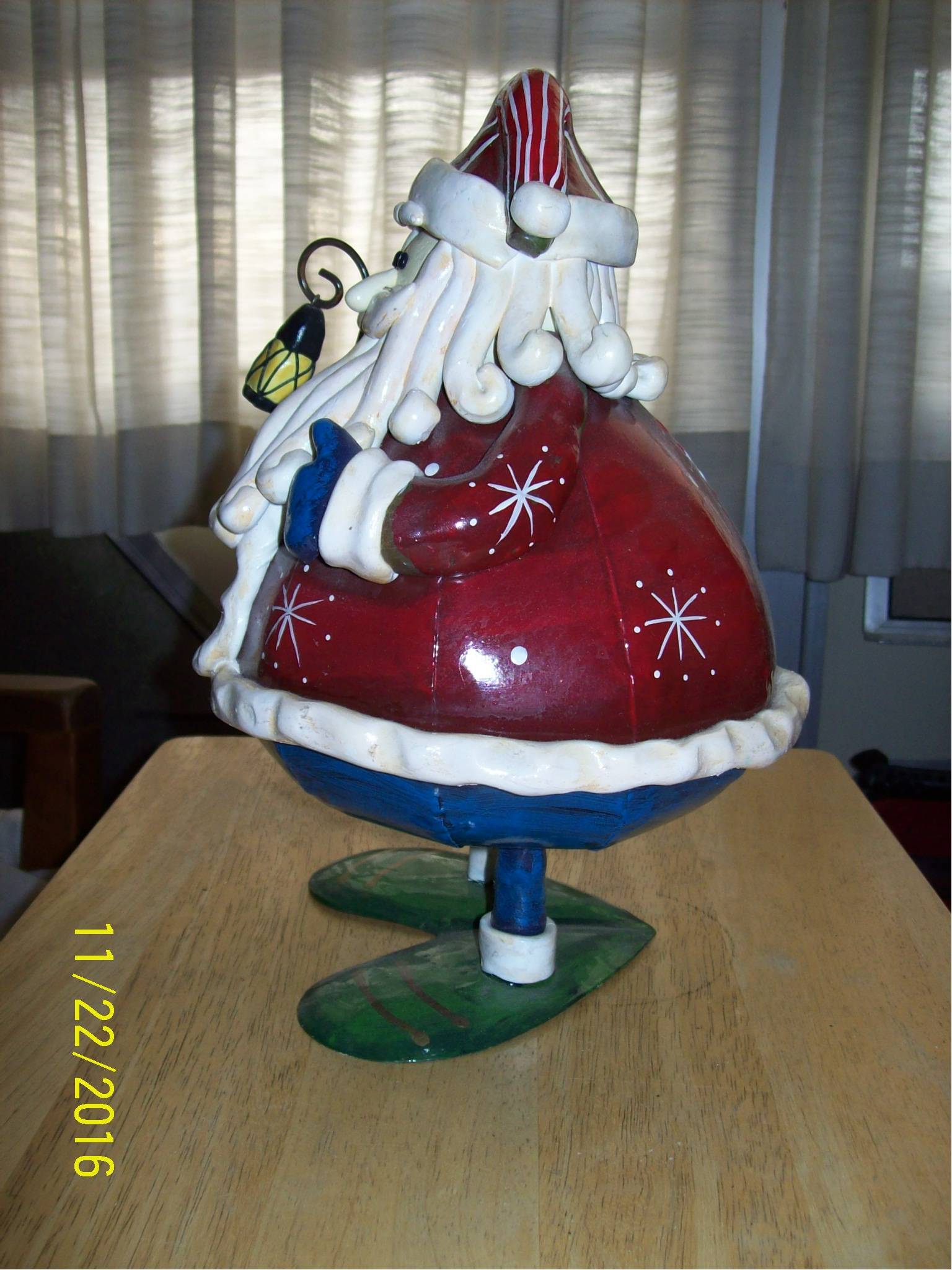 Christmas Xmas Medium Red White Blue 12" Santa Statue Figurine with Lantern