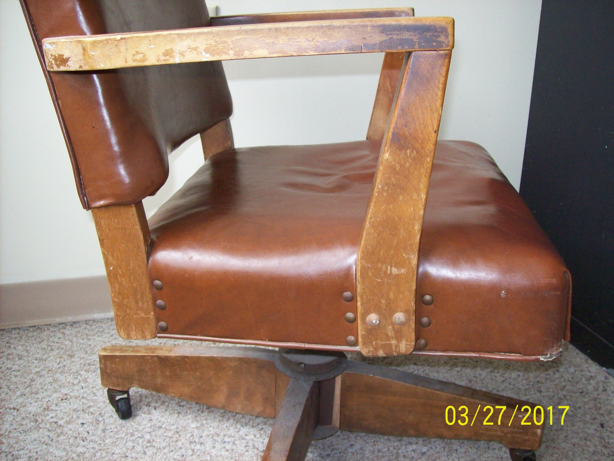 Antique Leather Office Chair -- Rocks and Swivels